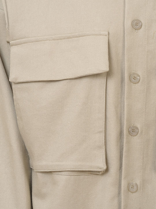 Long-sleeved Cotton Shirt Beige