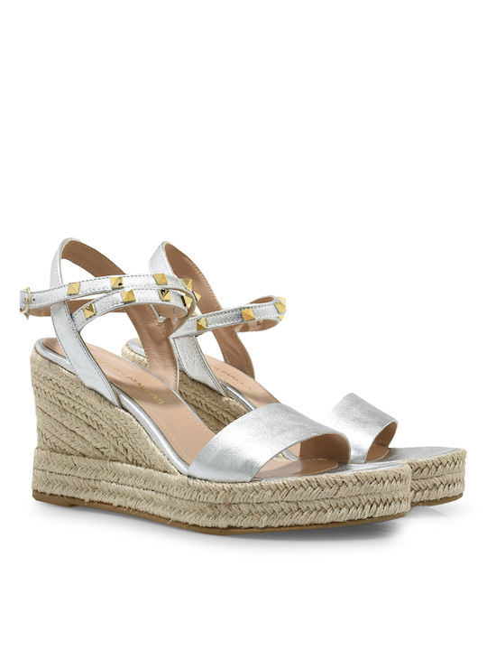 Tsakiris Mallas Women's Leather Platform Espadrilles Silver