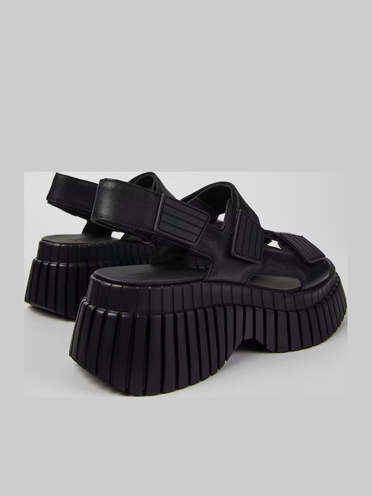 Leder Flache Sandalen für Damen in Schwarz Farbe