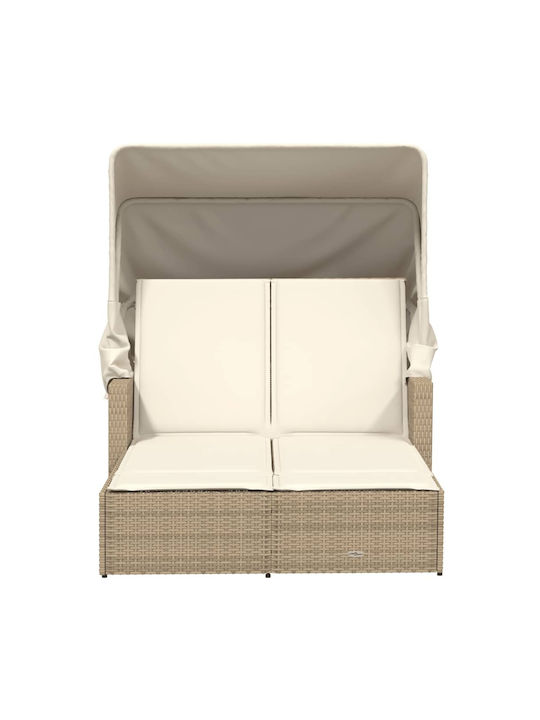 Liegestuhl-Bett Doppel Rattan mit Kissen & Sonnenschirm Beige 110x201cm.