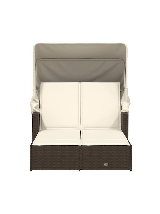 Șezlonguri pentru grădină și piscină - Pat Dublu Rattan cu Pernă și Parasolar Maro 110x201cm