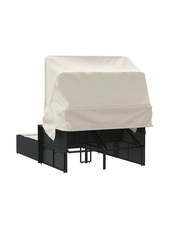 Sunbed Double Rattan with Cushion & Sunshade Black 110x201cm.