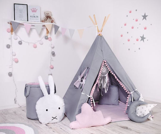 Elis Design Παιδική Σκηνή Σετ Με Μαξιλάρια & Καλαθάκι Gray Pink