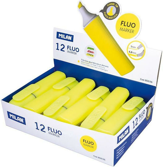 Milan Μαρκαδόροι Υπογράμμισης Κίτρινο 4.8mm Σετ 12τμχ