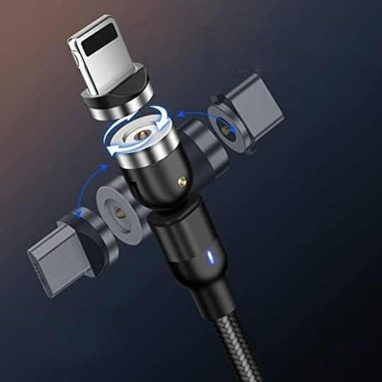 540° Unghi (90°) / Magnetic Cablu USB la Type-C cu mai multe porturi 3.1A Negru 2m