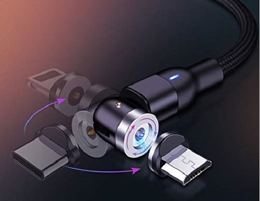 540° Unghi (90°) / Magnetic Cablu USB la Type-C cu mai multe porturi 3.1A Negru 2m
