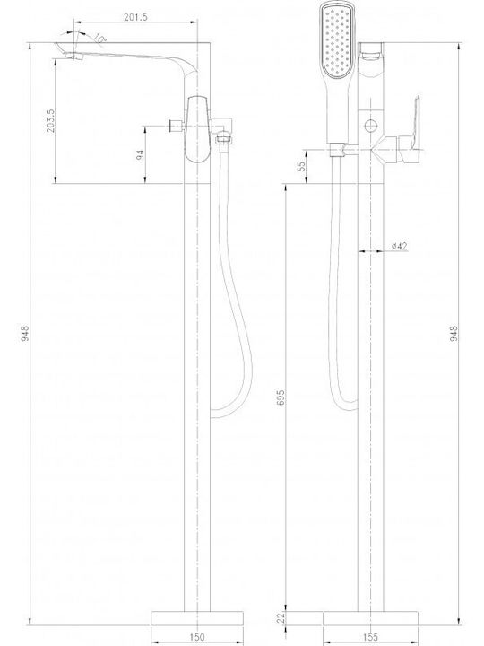 Inter Ceramic Αναμεικτική Μπαταρία Ντουζιέρας Πλήρες Σετ Ασημί