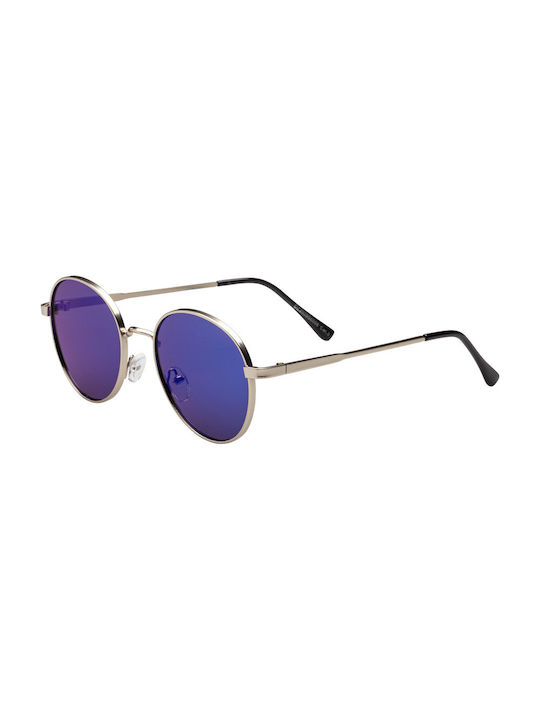 Sunglasses with Silver Metal Frame and Blue Mirror Lens 04-6066-5