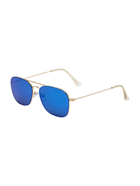 Sunglasses with Gold Metal Frame and Blue Mirror Lens 01-9071-3