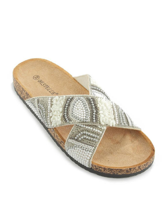 Cross-Strap Sandals with Stones in Earth Tones Fshoes Ls087.04 - Fshoes - White