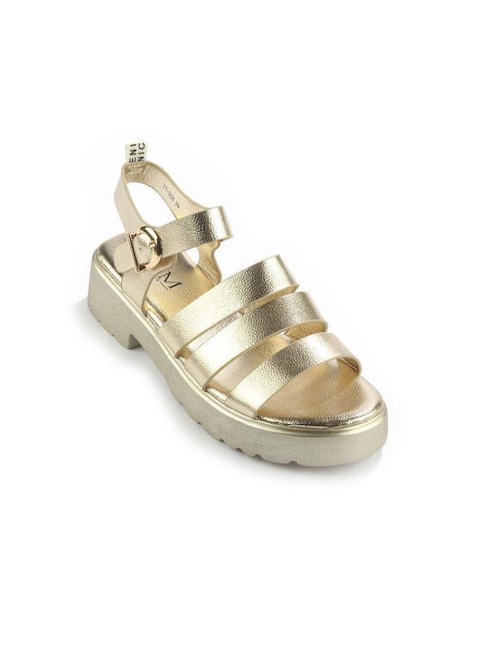 Flache Sandale mit breiten Riemen Fshoes 77/526.16 - Fshoes - Gold
