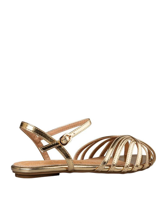Flache Sandalen für Damen mit Riemen in Gold Farbe