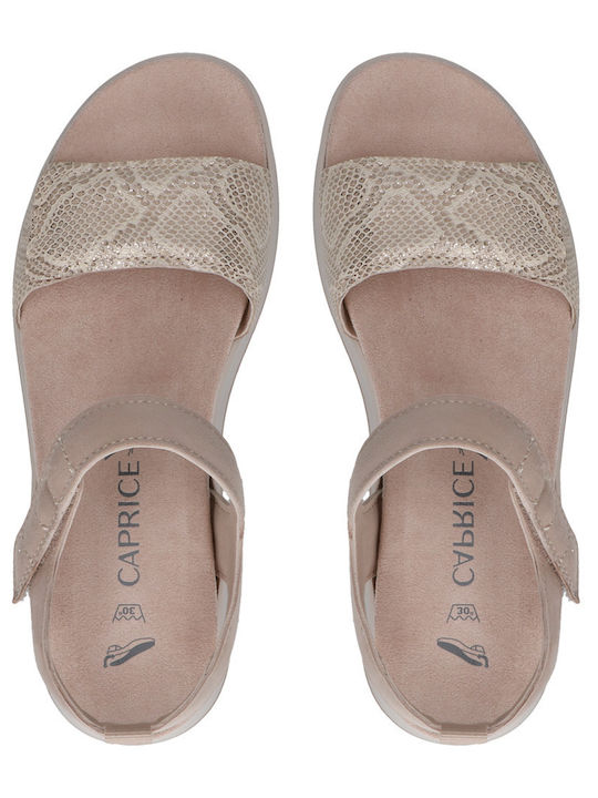 Women's Anatomical Leather Sandals with Removable Insole Caprice - Beige Snake