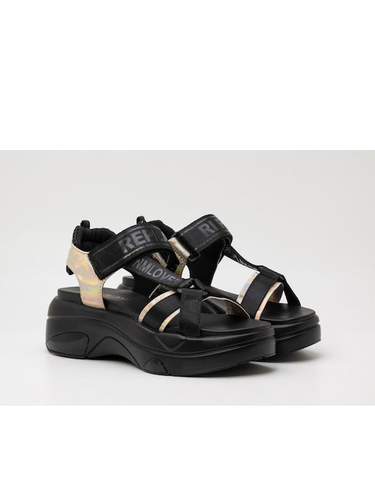 Replay Wellow Damen Flache Sandalen Sportlich in Schwarz Farbe