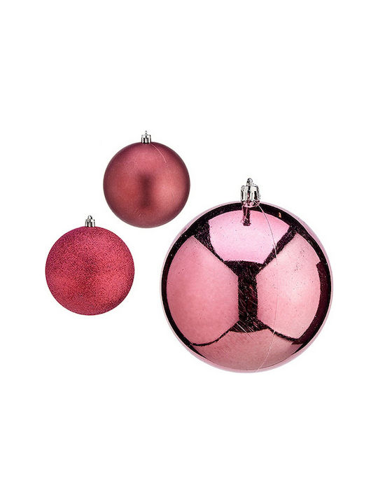 Krist+ Christmas Hanging Ball Ornament Plastic Pink With Gold Dust With Beads Pink