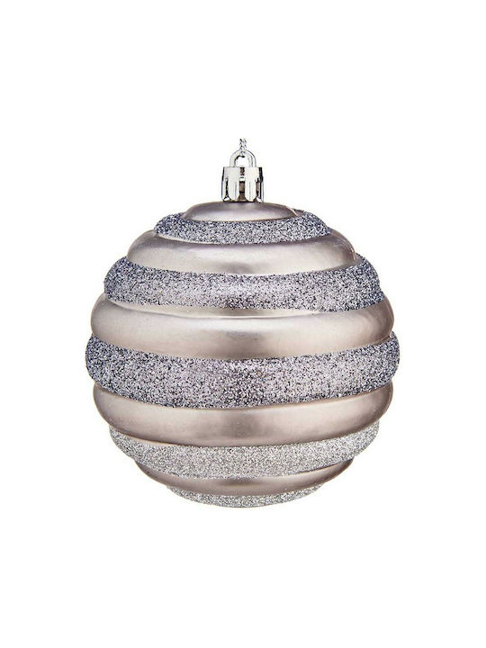 Krist+ Christmas Hanging Ball Ornament Plastic Silver With Gold Dust With Beads Silver