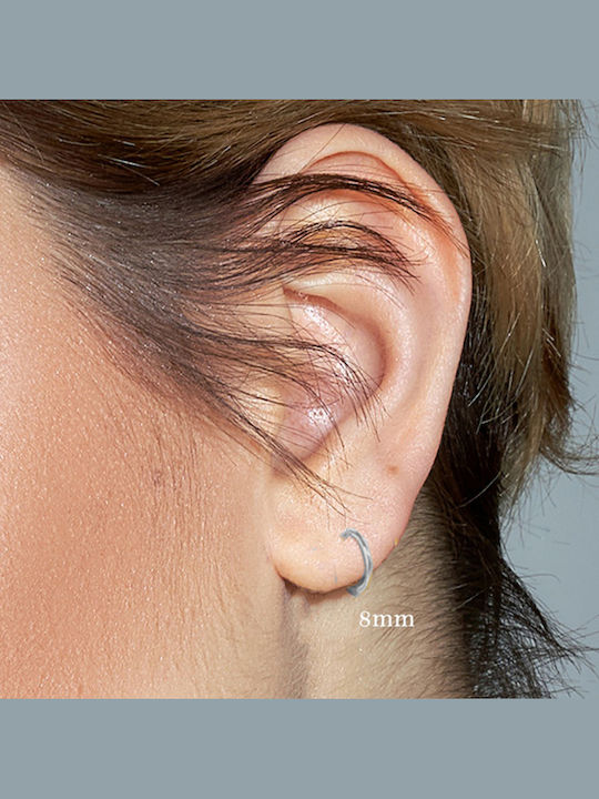 Unisex Hoop Earrings Pair 8mm Steel 316l Silver Bode 02088