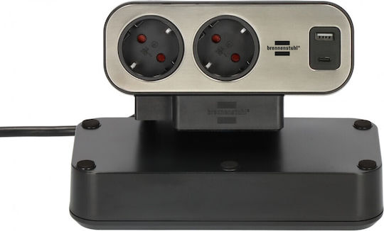 Brennenstuhl Πολύπριζο Aσφαλείας 9 Θέσεων με 2 USB-A, 1 USB-C, Διακόπτη και Καλώδιο 2m