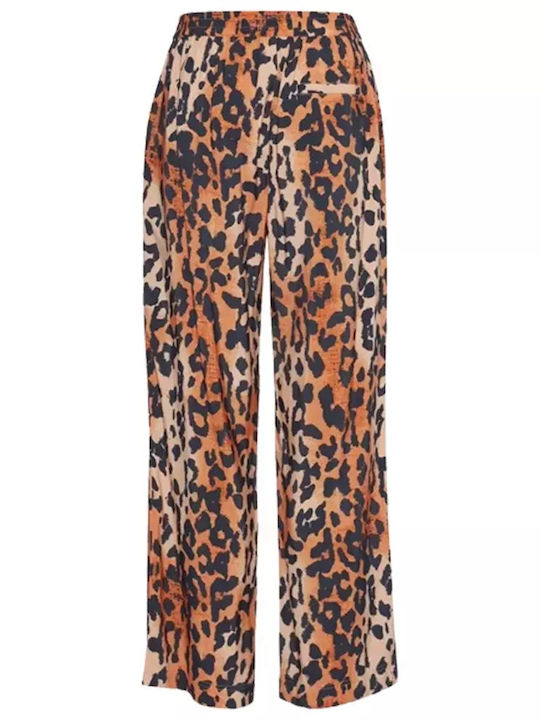 ICHI Women's Fabric Trousers Leopard Orange