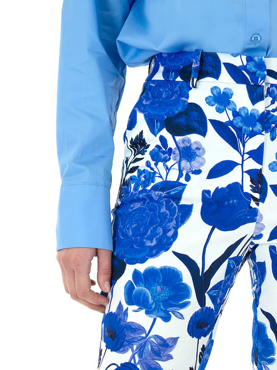 Γυναικείο Ψηλόμεσο Υφασμάτινο Παντελόνι Floral Λευκό