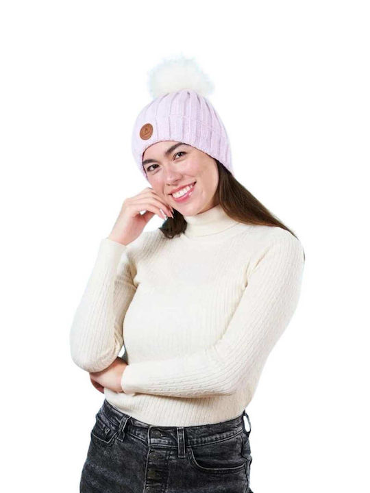 Cabaia Pom Pom Beanie Unisex Beanie Knitted in Purple color