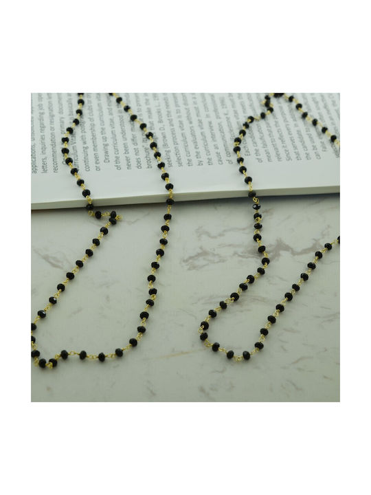 Rosary Necklace in Silver with Black Onyx Km253 Color:gold Chain length:45cm