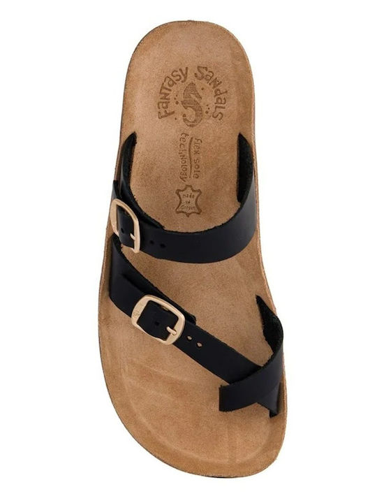 Leather Women's Flat Sandals Anatomic in Black Color