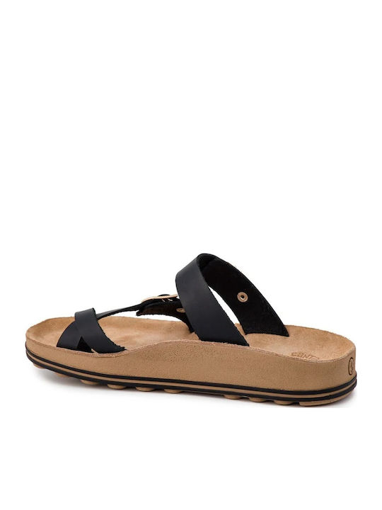 Leather Women's Flat Sandals Anatomic in Black Color