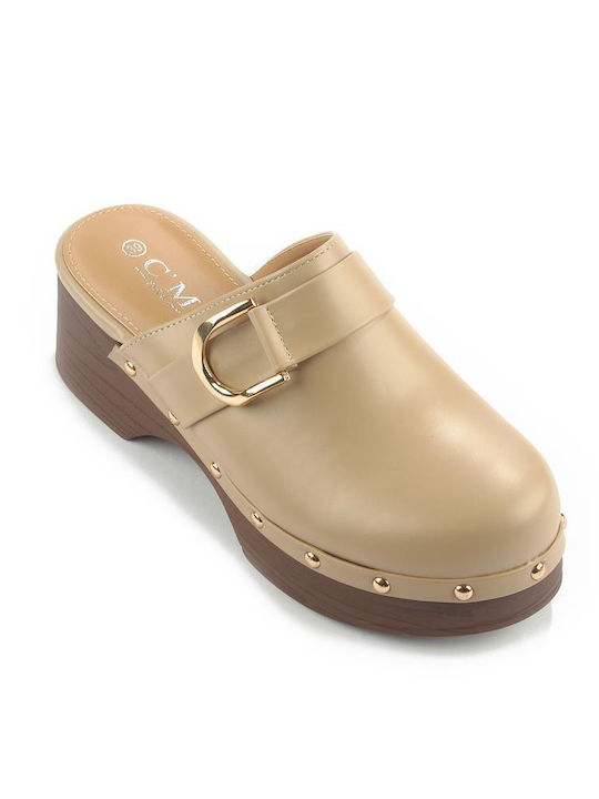 Clog with Gold Studs and Buckle Fshoes 77/530.02 - Fshoes - Beige