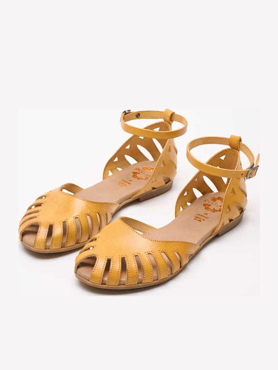 Sandale Casual Damă Flats Fi2902 Galbene De Piele Porronet