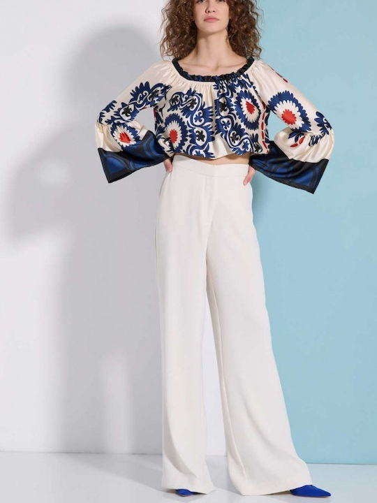 Matis Fashion Γυναικεία Ψηλόμεση Υφασμάτινη Παντελόνα σε Κανονική Εφαρμογή Εκρού