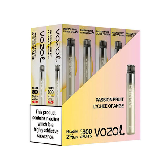 Vozol Neon Електронна Еднократна Цигара 800 Вдишвания Passion Fruit 2ml 2mg Оранжева