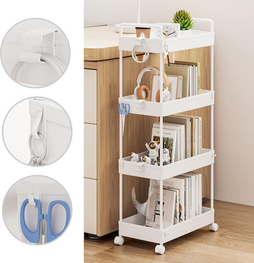 Home Use Kitchen Trolley Plastic 4 Tiers White 40x21.5x91.5cm