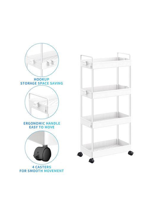 Home Use Kitchen Trolley Plastic 4 Tiers White 40x21.5x91.5cm