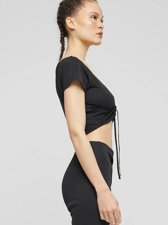 Γυναικείο Αθλητικό Crop T-shirt Μαύρο