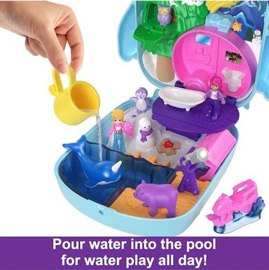 Polly Pocket Dolls and Playset Animal Toys Pajama Party Snowy Sleepover Owl Compact Playset with Water Play and 2 Colour-Change Pieces Hkv37