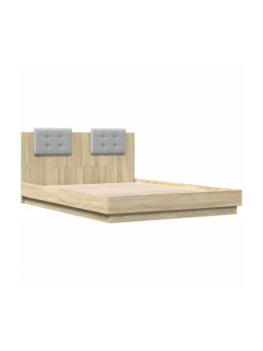 Semi-Double Bed Upholstered with Faux Leather Sonoma Oak with Slats for Mattress 120x200cm