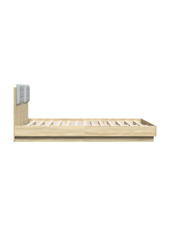 Semi-Double Bed Upholstered with Faux Leather Sonoma Oak with Slats for Mattress 120x200cm