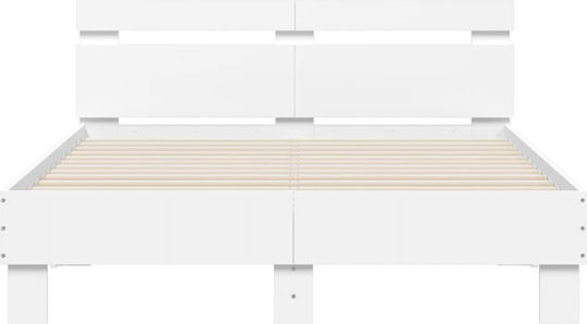 Double Wooden White Bed with Slats for Mattress 135x190cm
