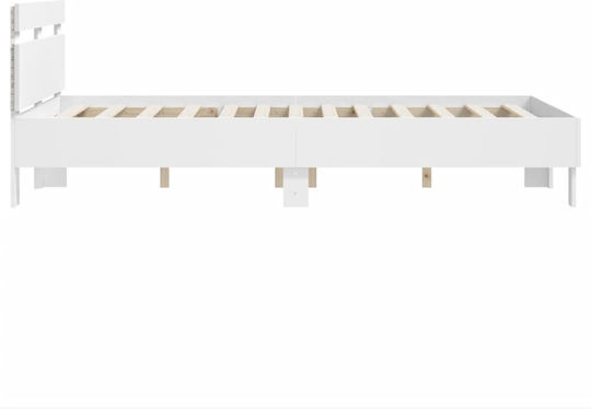 Double Wooden White Bed with Slats for Mattress 135x190cm