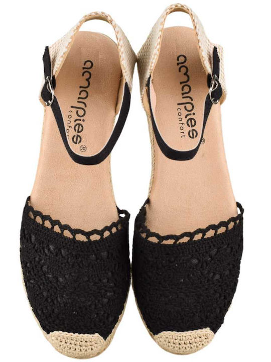 Amarpies Damenplattformen im Espadrilles-Stil Schwarz