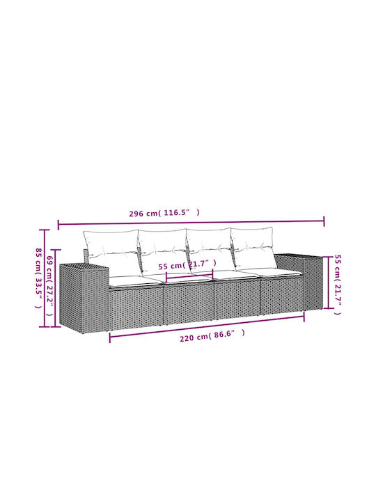 Canapea Cu Patru Locuri De Exterior Din Rattan Cu Perne 55x55x69cm