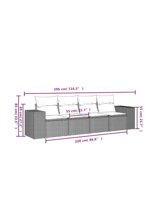 Canapea Cu Patru Locuri De Exterior Din Rattan Cu Perne 55x55x69cm