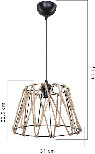 Pakketo PWL-1160 Pendant Light Black Boho with Rope for Socket E27 31x23.5x21cm