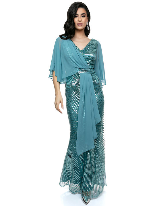 RichgirlBoudoir Καλοκαιρινό Maxi Βραδινό Φόρεμα Κομπινεζόν με Δαντέλα Μπλε