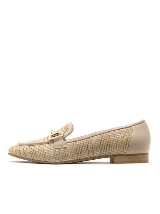 Fardoulis Leather Women's Moccasins in Beige Color