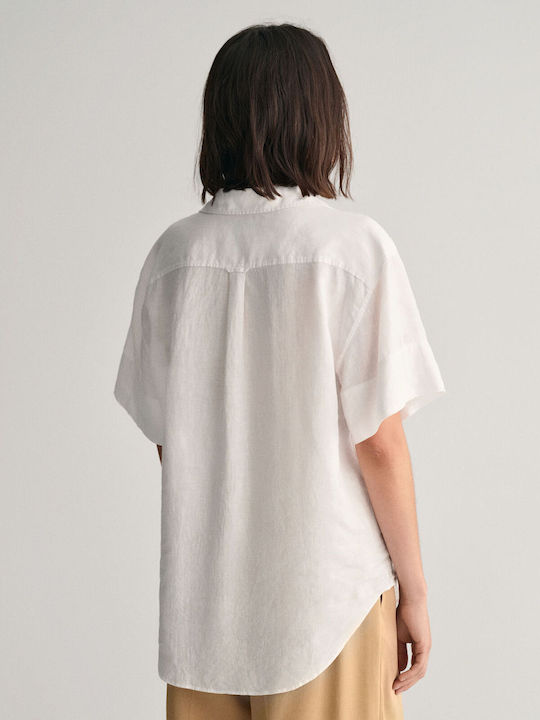 Women's Linen Short Sleeve Shirt White
