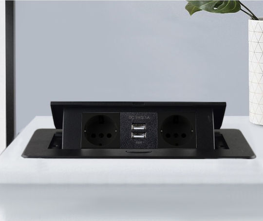 Πολύπριζο 2 Θέσεων με 2 USB-A και Καλώδιο 1.9m