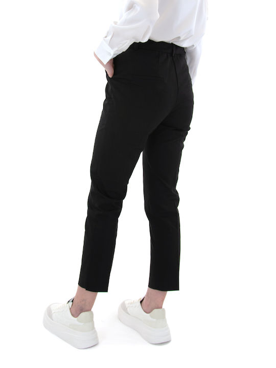 MY T Women's High Waist Cotton Capri Trousers in Slim Fit Black