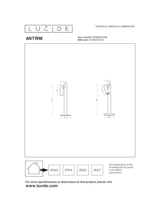 Lucide Lightning Μεταλλικό Πορτατίφ LED με Μαύρο Καπέλο και Βάση